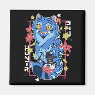 Mystical Blue Tiger Japanese Folk Art Style Magnet