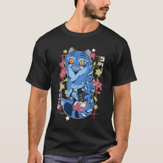 Mystical Blue Tiger Japanese Folk Art Style T Shirt