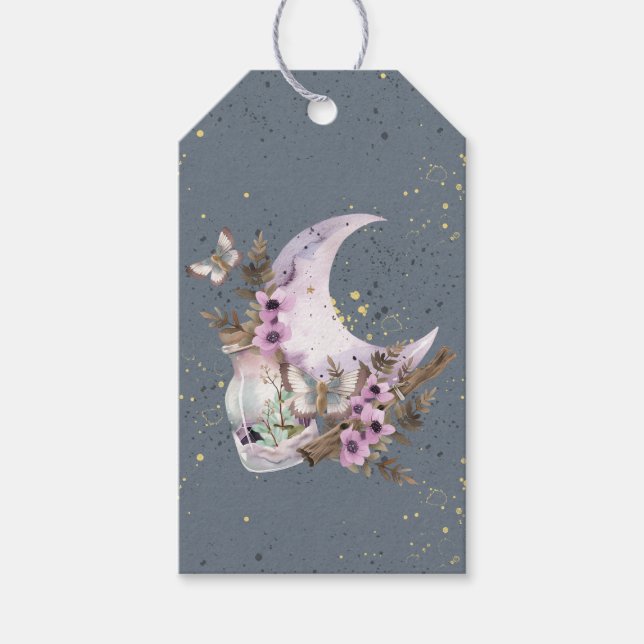 Mystical Boho Lavender Anemone Måne och Flaskor Presentetikett (Framsidan)