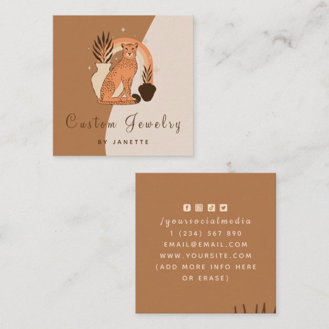 Mystical Boho Leopard Cheetah Handmade Jewelry Fyrkantigt Visitkort (Fram/baksida)