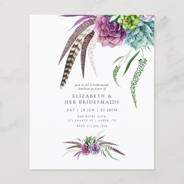 Mystical Boho Succulent Bridesmaids Luncheon Flygblad (Framsidan)
