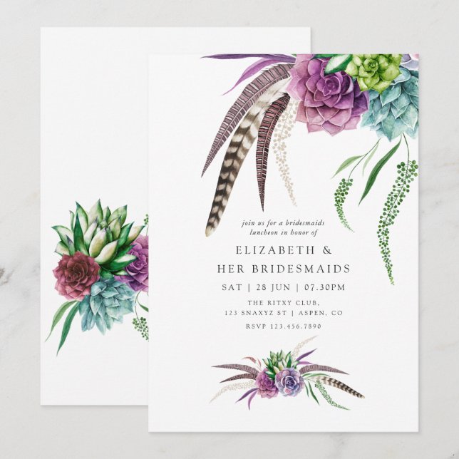 Mystical Boho Succulent Bridesmaids Luncheon Inbjudningar (Fram/baksida)