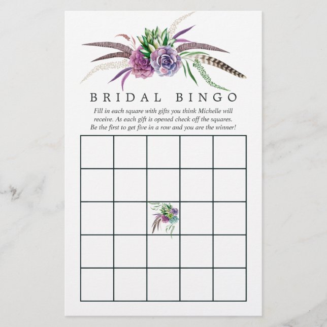 Mystical Boho Succulent Möhippa Bingo (Framsida)