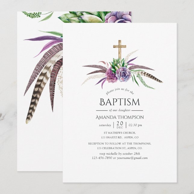 Mystical Boho Succulents Baptism Inbjudningar (Fram/baksida)