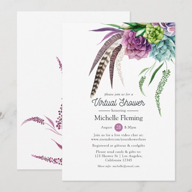 Mystical Boho Virtuell Baby eller Möhippa Inbjudningar (Fram/baksida)