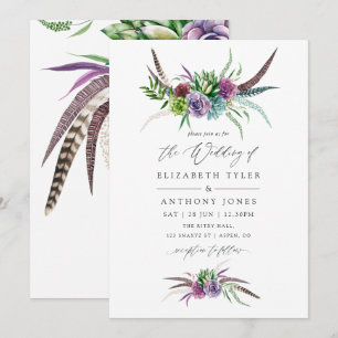 Mystical Boho Watercolor Succulent Bröllop Inbjudningar