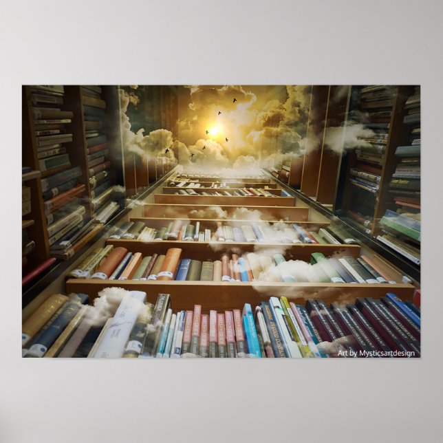Mystical Bookshelf Towering towards the Heavens Poster (Framsidan)