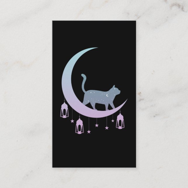 Mystical Cat Crescent Måne Horoscope Pastel Goth Visitkort (Framsida)