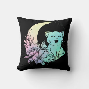 Mystical Cat Crescent Måne Pastel Goth Wicca Kudde