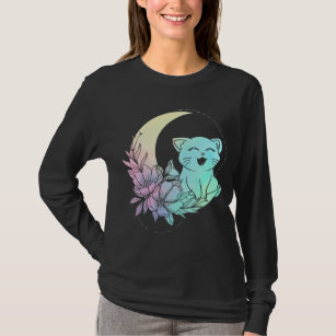 Mystical Cat Crescent Måne Pastel Goth Wicca T Shirt