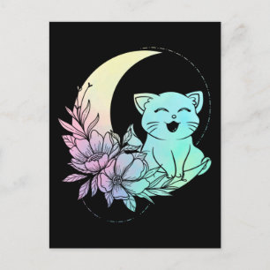 Mystical Cat Crescent Måne Pastel Goth Wicca Vykort
