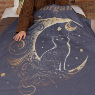 Mystical Cat Måne - Personlig Celestial Gift Fleecefilt