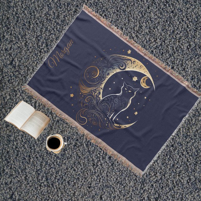 Mystical Cat Moon - Personalized Celestial Gift Filt (Skapare uppladdad)