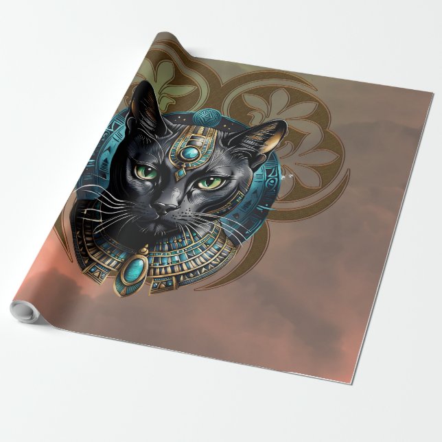 Mystical cat of Egypt, black as night, Presentpapper (Utrullad)