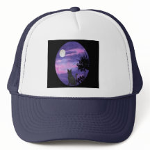  Mystical Cat Under Full Moon – Dreamy Purple Nigh