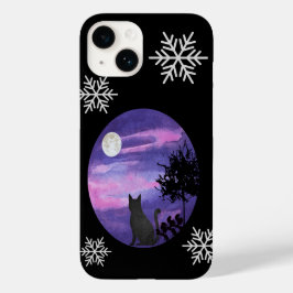 Mystical Cat Under Moon – Dreamy Purple Night Wate