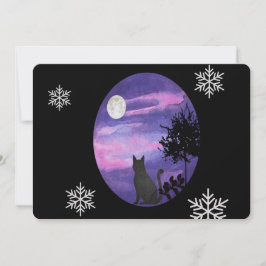 Mystical Cat Under Moon – Dreamy Purple Night Wate Inbjudningar