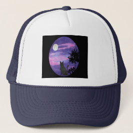 Mystical Cat Under Moon – Dreamy Purple Night Wate Keps