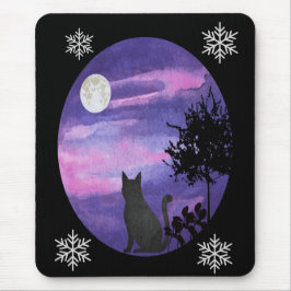 Mystical Cat Under Moon – Dreamy Purple Night Wate Musmatta