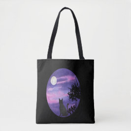 Mystical Cat Under Moon – Dreamy Purple Night Wate Tygkasse