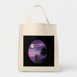 Mystical Cat Under Moon – Dreamy Purple Night Wate Tygkasse