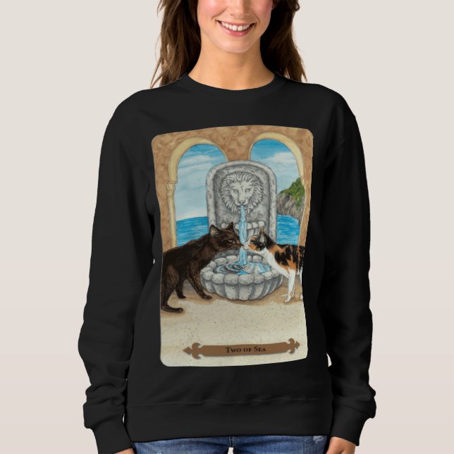 Mystical Cats Two of Sea Tarot Card Blackcraft Hal T Shirt (Framsida)