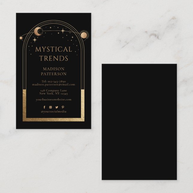 Mystical Celestial Black Guld Sol Måne-astronomi Visitkort (Fram/baksida)