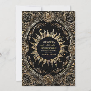 Mystical Celestial Black och Guld Bröllop Inbjudningar