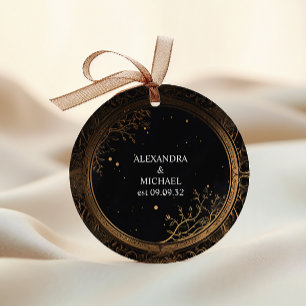 Mystical Celestial Black och Guld Bröllop Runt Klistermärke