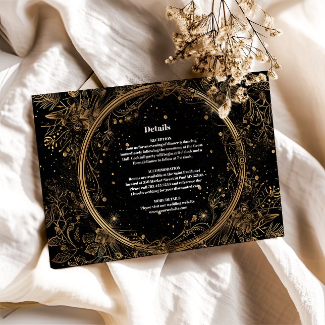 Mystical Celestial Black och Guld Bröllop Tilläggskort (Skapare uppladdad)