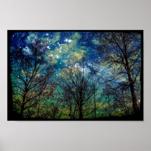 Mystical Celestial Forest Starry Night Poster