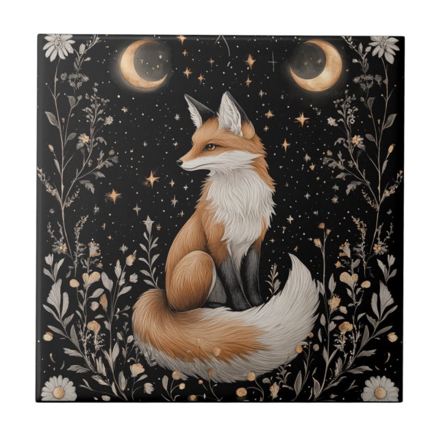 Mystical Celestial Fox and Flowers Kakelplatta (Framsidan)