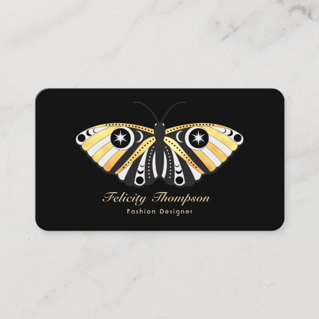 Mystical Celestial Gold Moths QR-kod Visitkort (Framsida)
