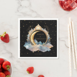 Mystical Celestial Guld Måne Bröllop Napkins Pappersservett