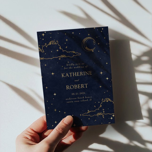 Mystical Celestial Guld Måne Clouds Bröllop Inbjudningar (Skapare uppladdad)