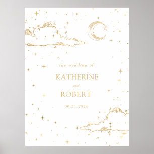 Mystical Celestial Guld Måne Clouds Bröllop Poster