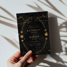 Mystical Celestial Guld Måne Stars Black Bröllop