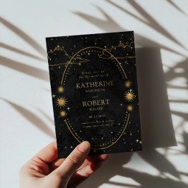 Mystical Celestial Guld Måne Stars Black Bröllop Inbjudningar
