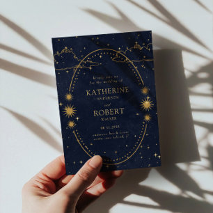 Mystical Celestial Guld Måne Stars Bröllop Inbjudningar