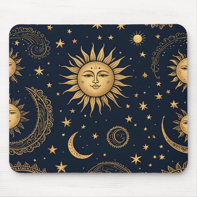 Mystical Celestial Måne och Sol design Musmatta (Framsidan)