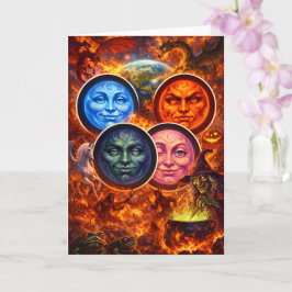 Mystical celestial moon faces fantasy Halloween gr Kort