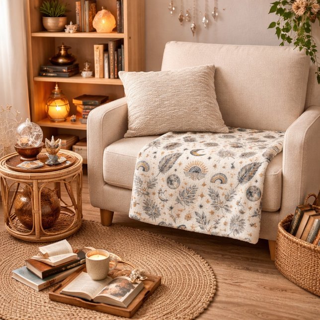 Mystical Celestial Moon Stars Pattern Fleecefilt (Skapare uppladdad)