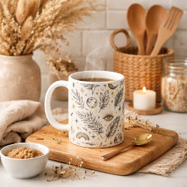 Mystical Celestial Moon Stars Pattern Kaffemugg