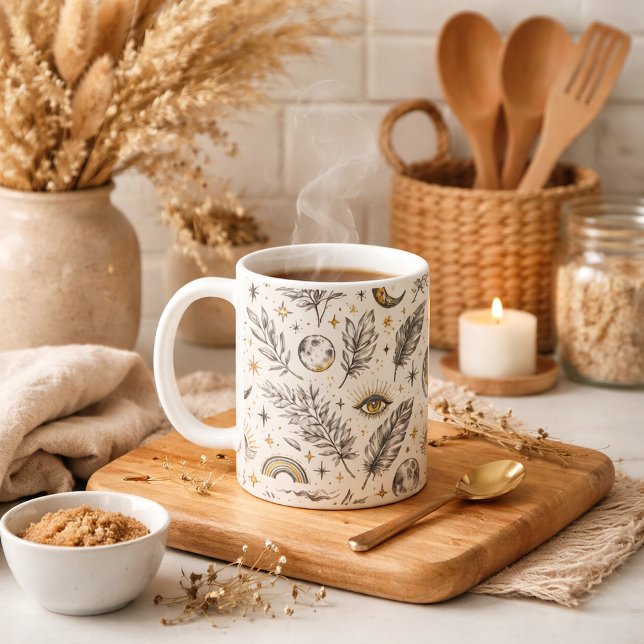 Mystical Celestial Moon Stars Pattern Kaffemugg (Skapare uppladdad)