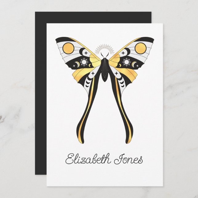 Mystical Celestial Moths-inbjudan till Guld Inbjudningar (Fram/baksida)