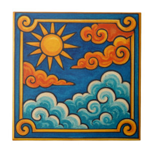 Mystical Celestial Sol & Clouds Kakelplatta