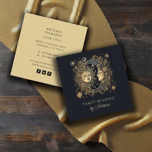 Mystical Celestial Sol Måne Tarot Reader Fyrkantigt Visitkort (Skapare uppladdad)