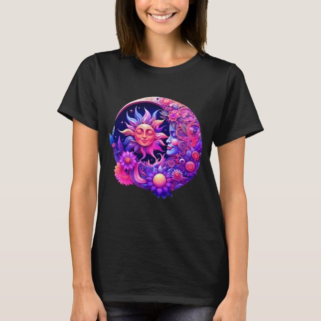 Mystical Celestial Sol och Måne T Shirt (Framsida)