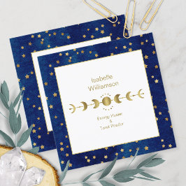 Mystical Celestial Stars Måne Phase Navy Blue Guld Fyrkantigt Visitkort