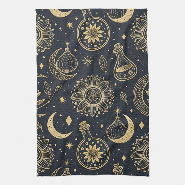 Mystical Celestial Witchcraft - Gold Botanical (2) Kökshandduk (Vertikal)